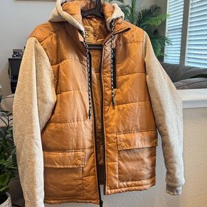 Brooklyn Laundry Tan and Gray Hooded Puffer Jacket